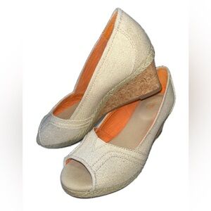 Kohl's Sonoma Life Style Gold Peep Toe Cork Wedge Espidrilles 6.5 MED